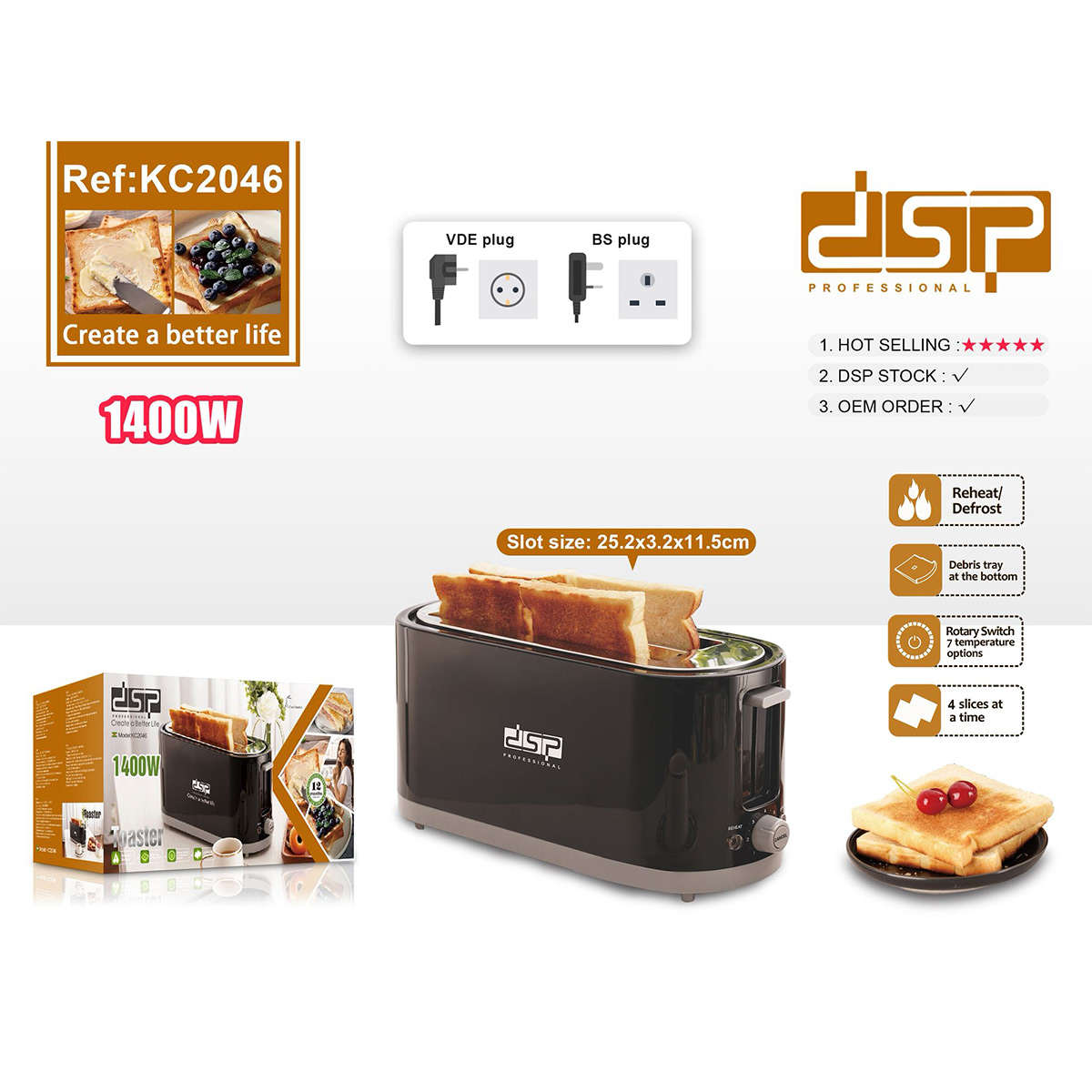 DSP Toaster 4 Slice 1400 Watt KC2046
