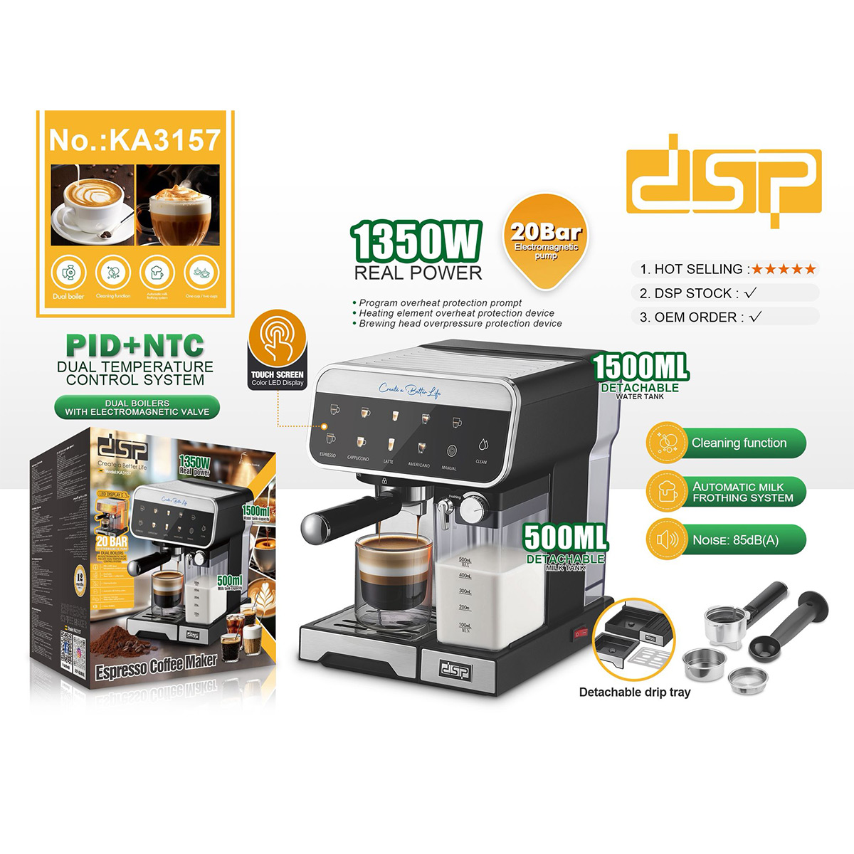 DSP Espresso Coffee Maker 1350 Watt KA3157 | Kitchen Appliances | Coffee Makers DSP Espresso Coffee Maker 1350 Watt KA3157 | Kitchen Appliances | Coffee Makers
