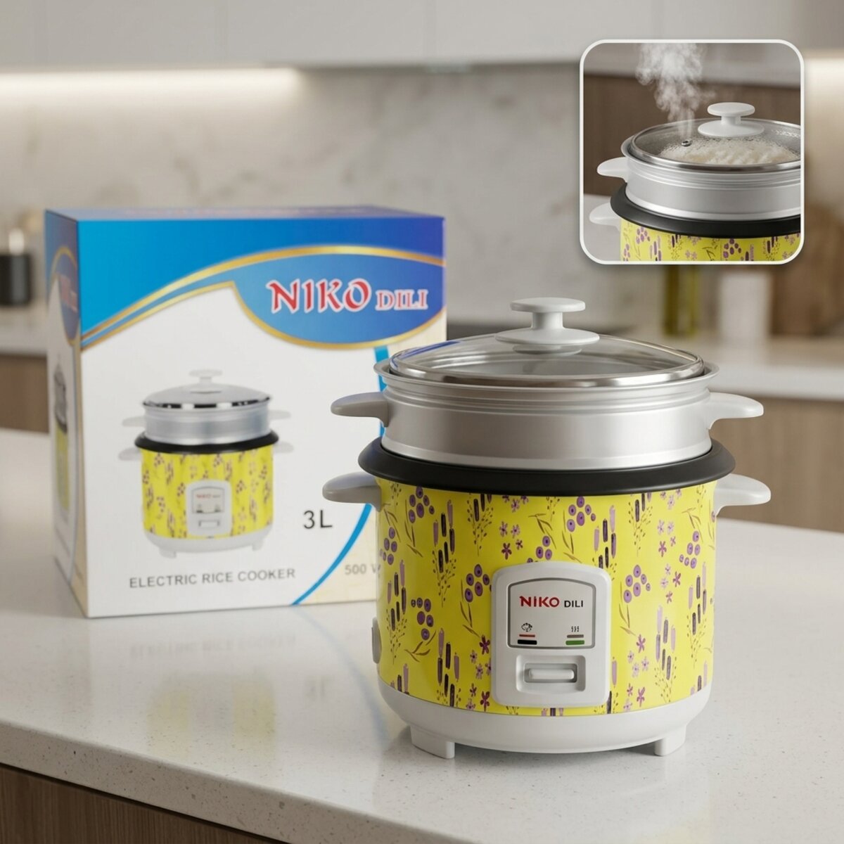 Electric Rice Cooker With Steamer 3L