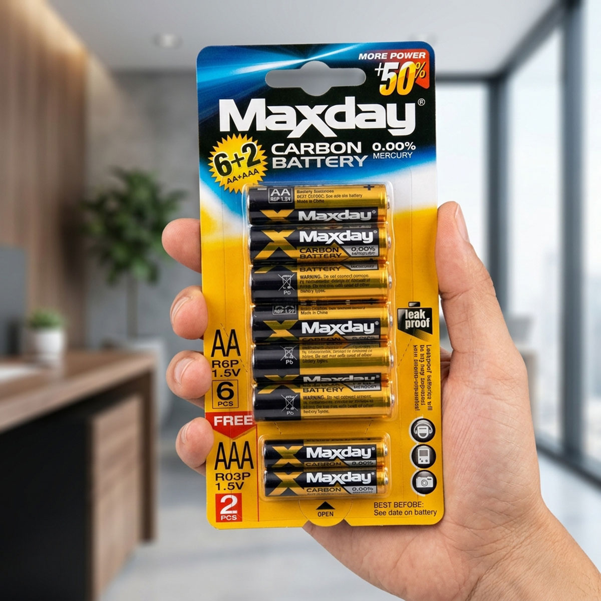 Maxday Carbon Battery Pieces AA R6P 1.5V 6Pieces And AAA R03P 2Pieces