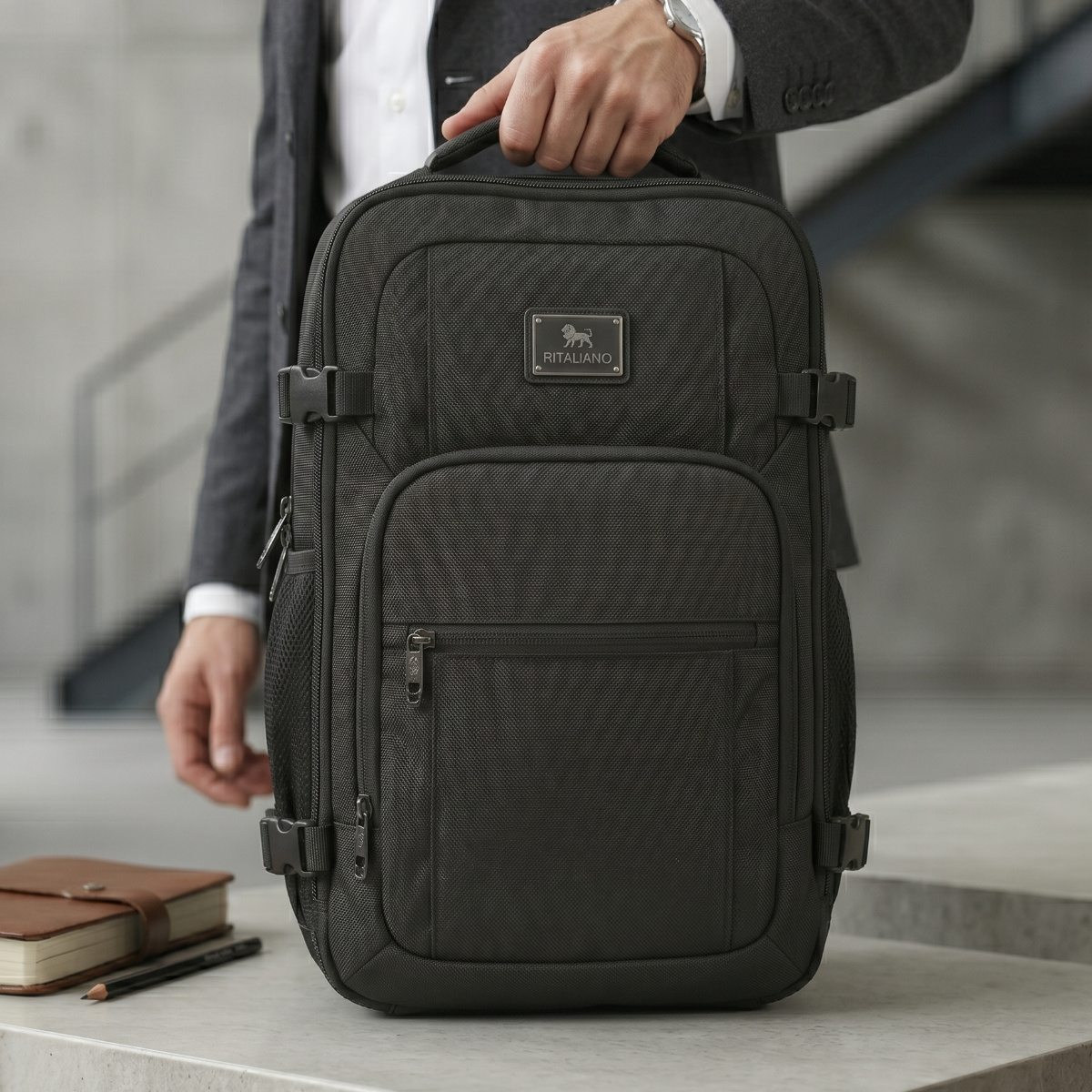 Laptop Back Pak Bag Leather Dark Grey