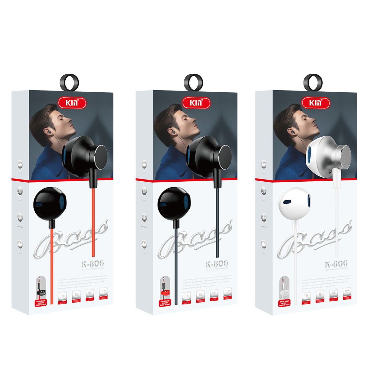 KM In Bass Stereo Earphone 3.5mm Jack 1 Piece Assorted K806-17516
