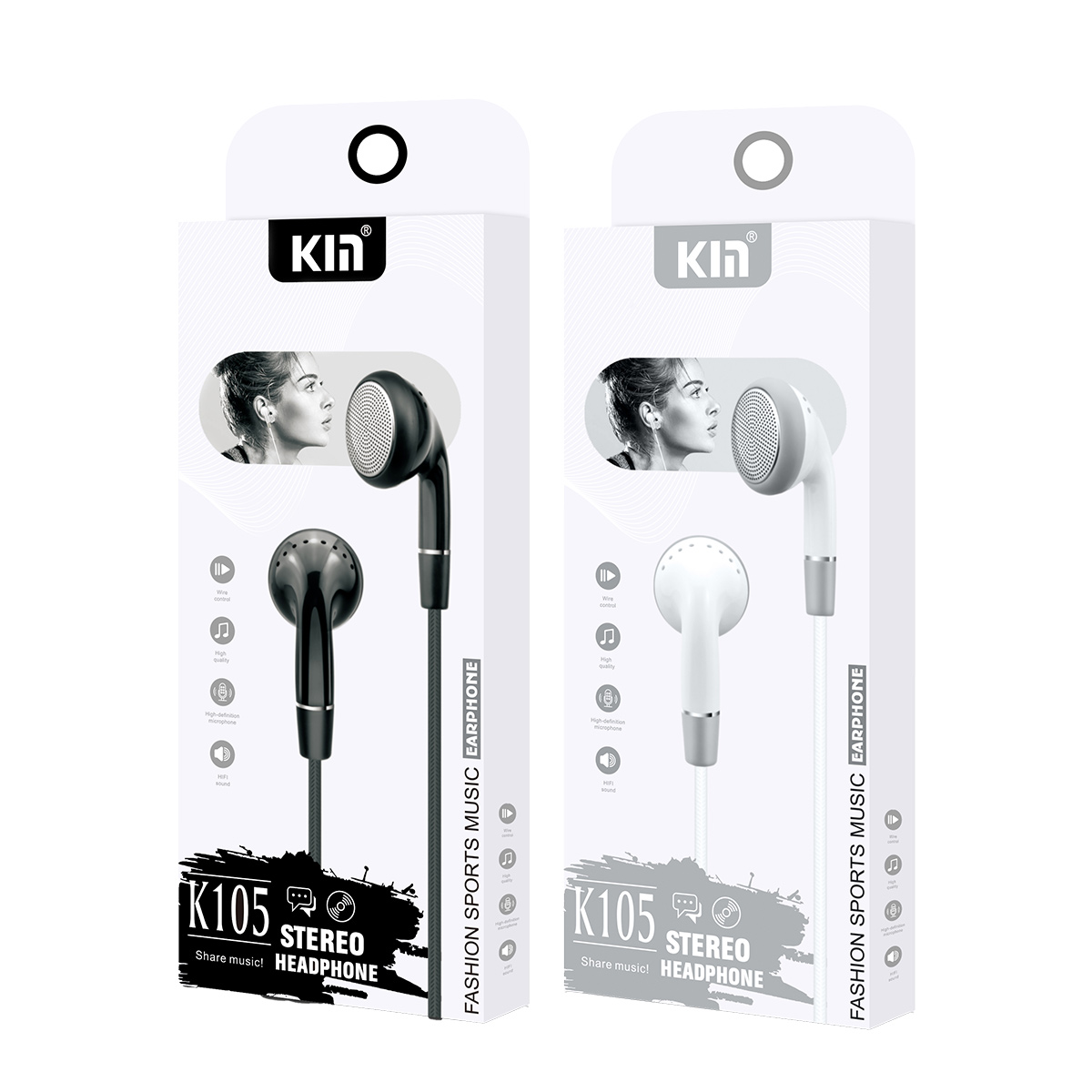 KM In Bass Stereo Earphone 3.5mm Jack 1 Piece Assorted K105-17516