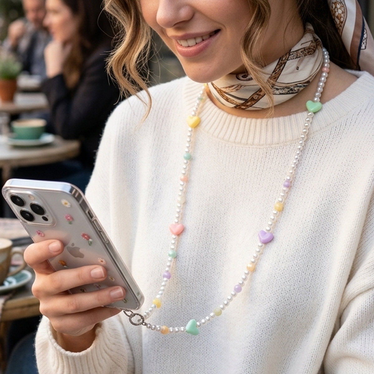 Colorful Heart Beaded Phone Chain