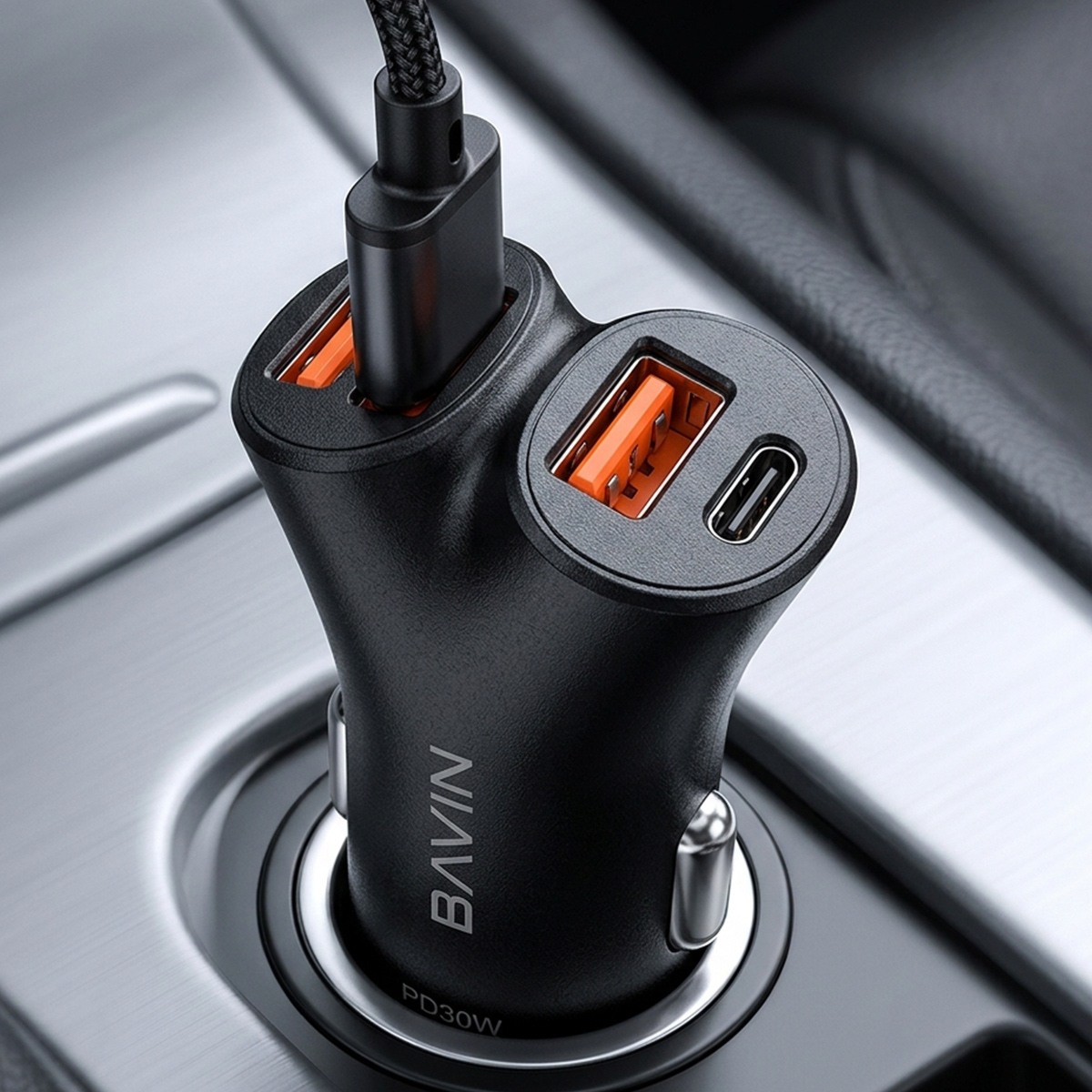 Bavin USB And Dual Type C Charger For Car PD30W (Withoud Adapter)