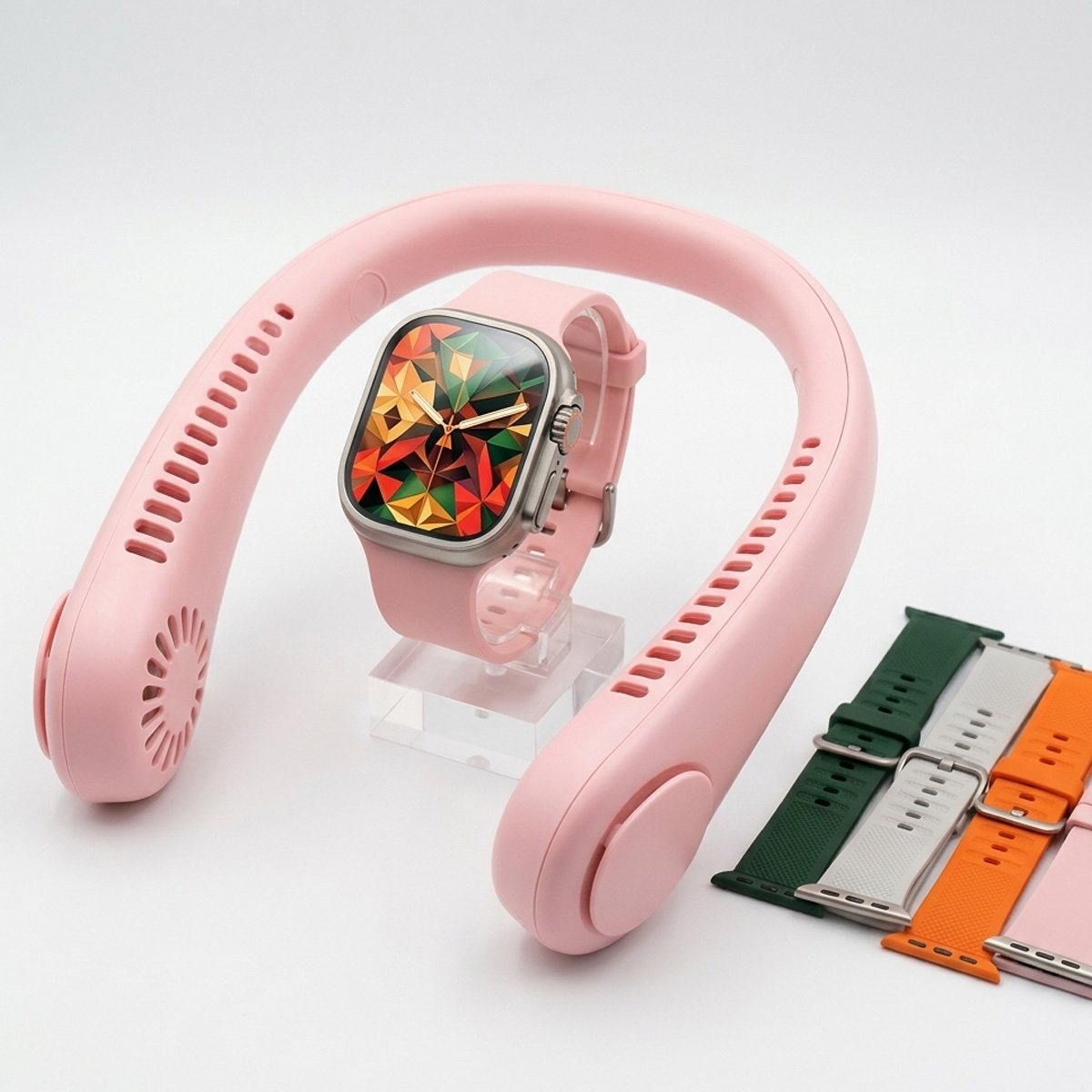 Smartwatch With Inter-changeable Bands And Neck Fan