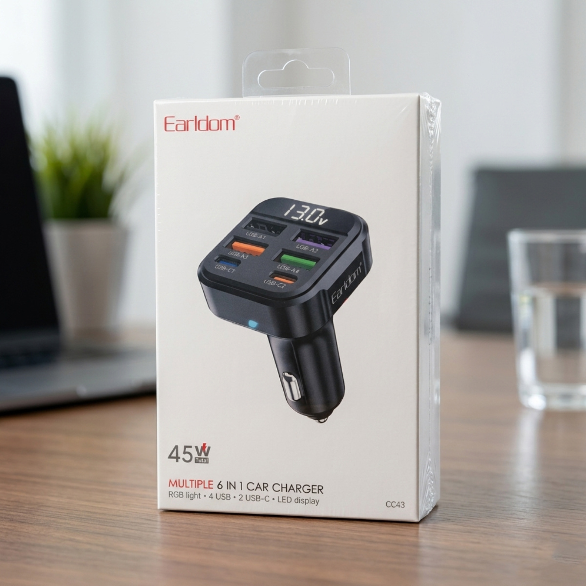 Earldom 45W Multiple 6 In 1 Car Charger