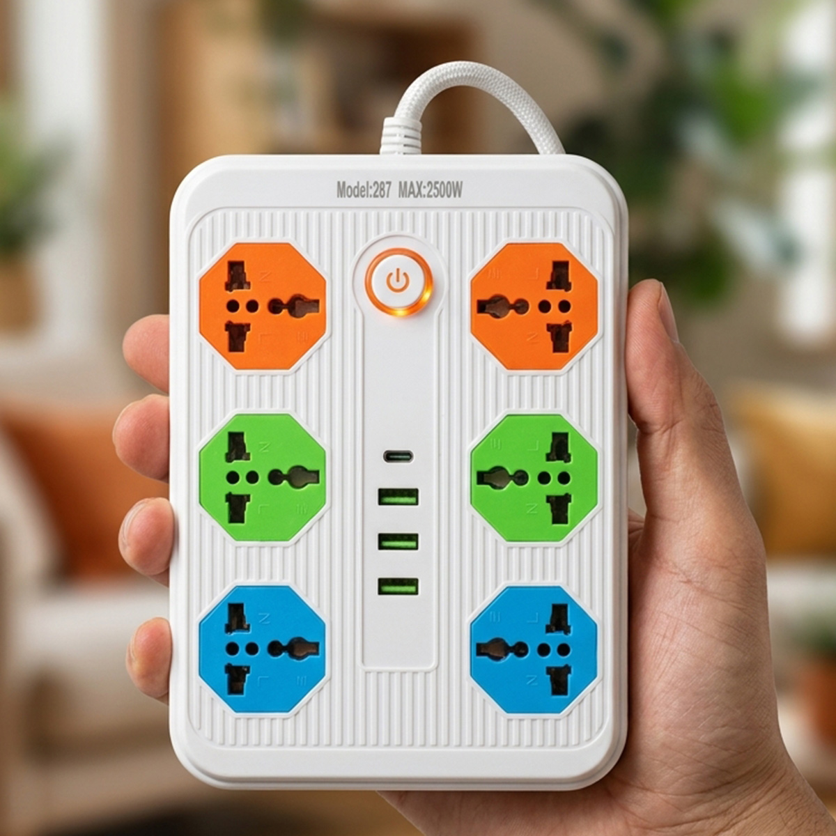 Socket Extension With Usb Ports 2500W 2M