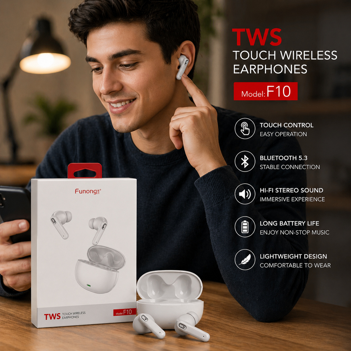Funong Bluetooth Wireless Ear Buds 