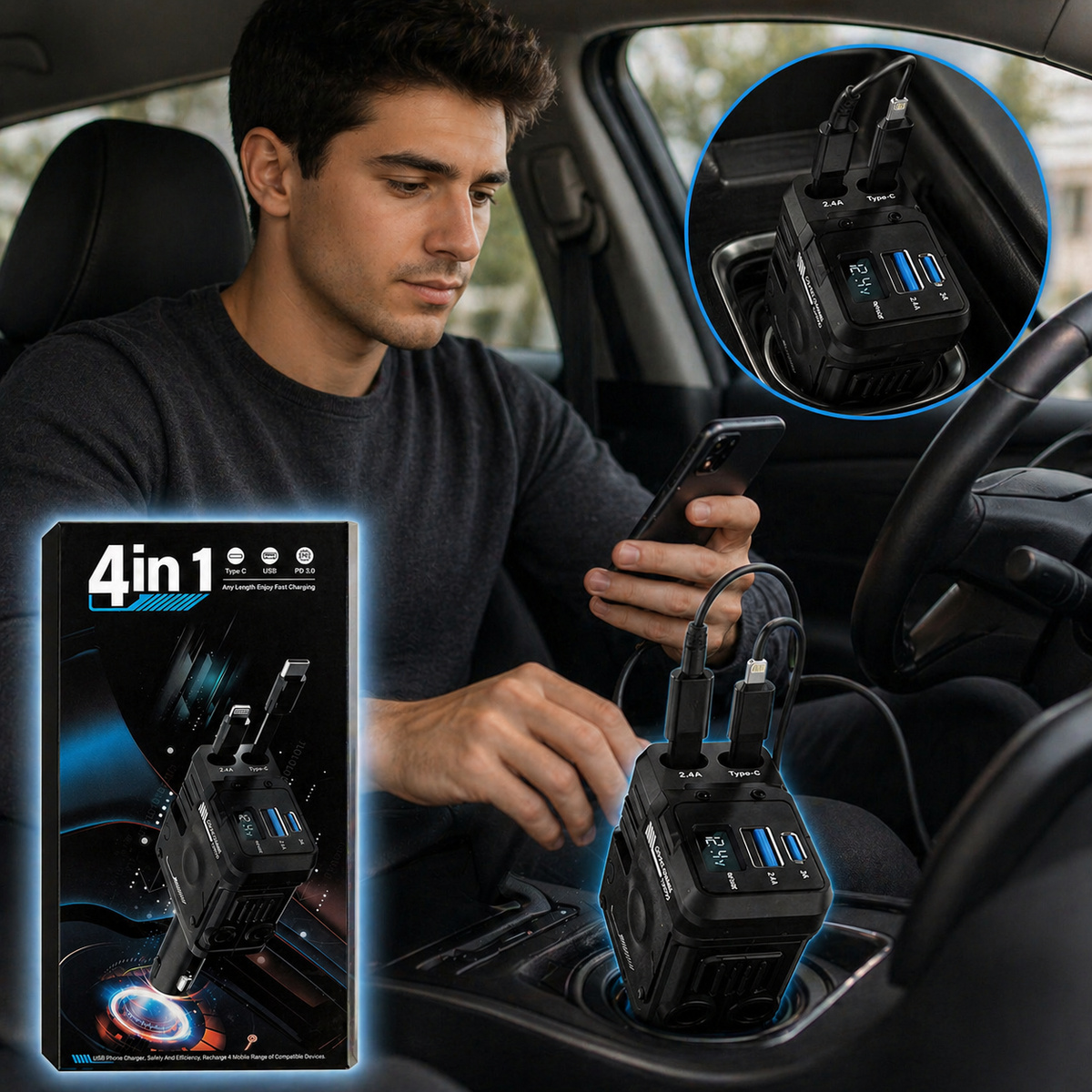 Car Adapter With Milti Cable