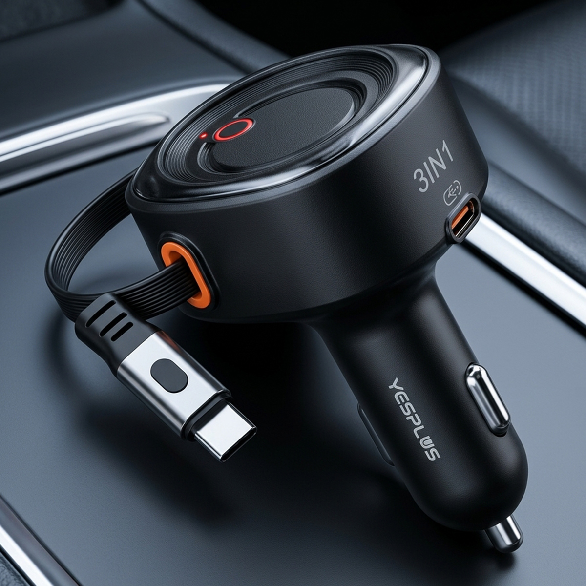 Yesplus 3-In-1 Car Adapter With Type C Cable