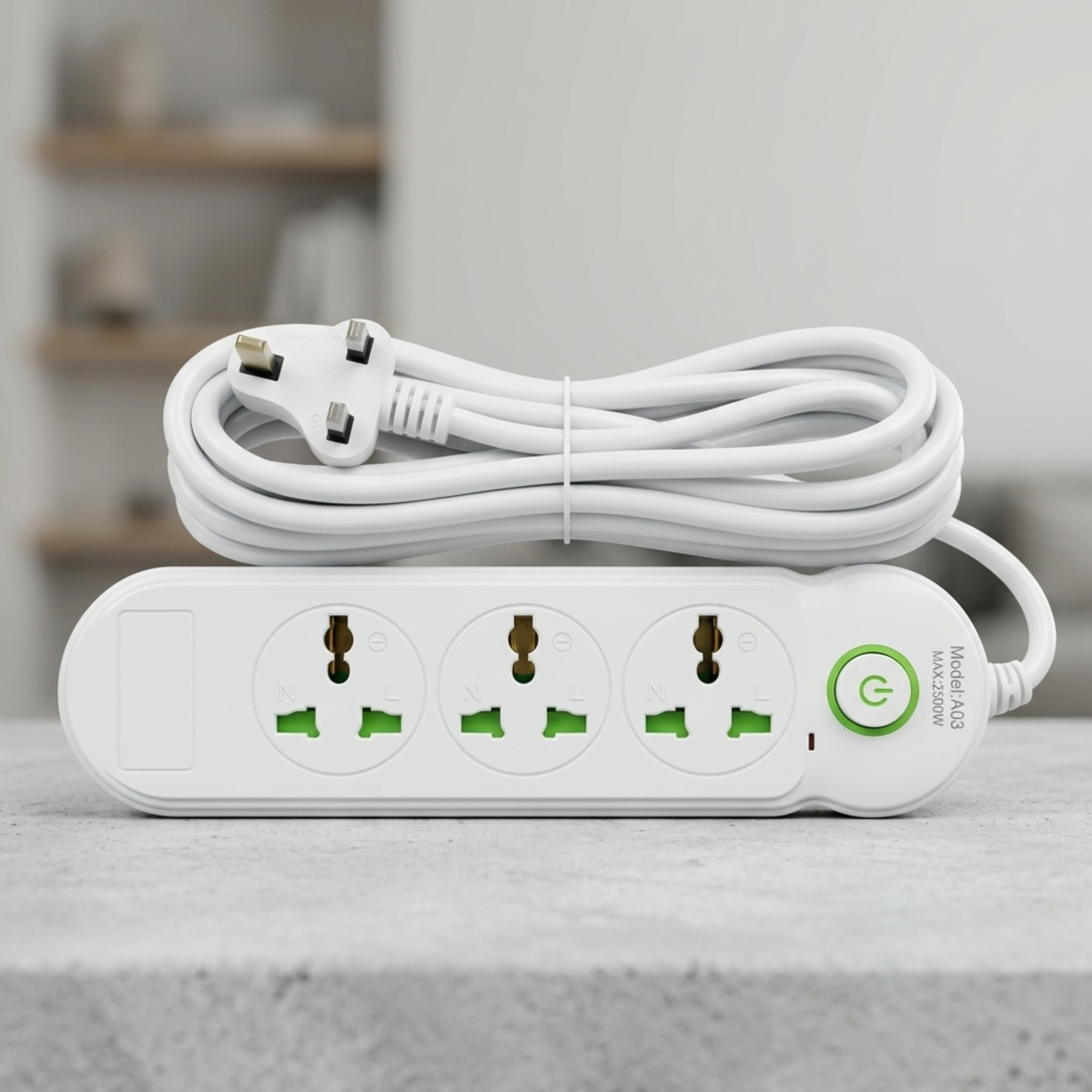Power Strip With Universal Sockets And Button 2500w Extension 5m