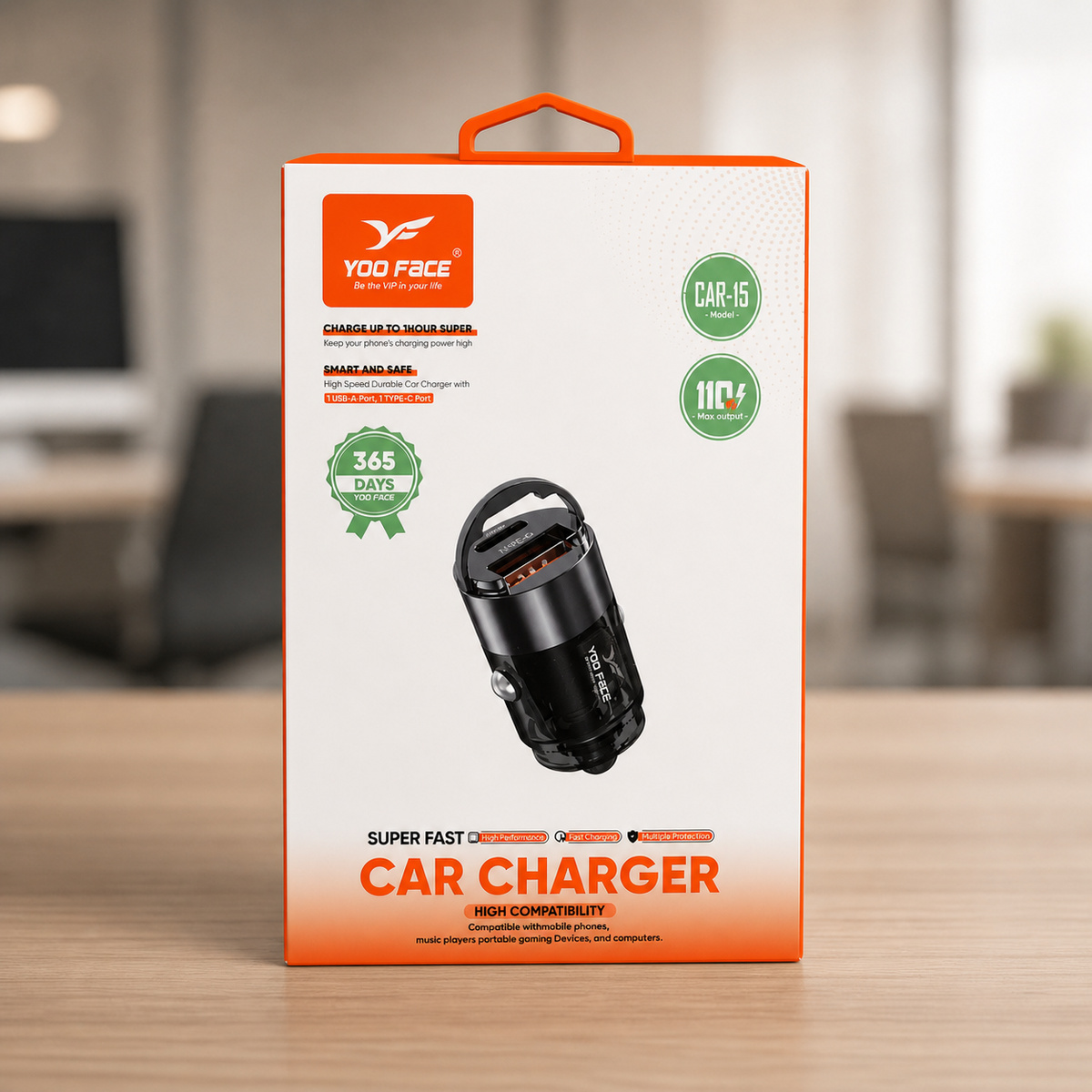 Yoo Face Car Adapter With Cable Type C