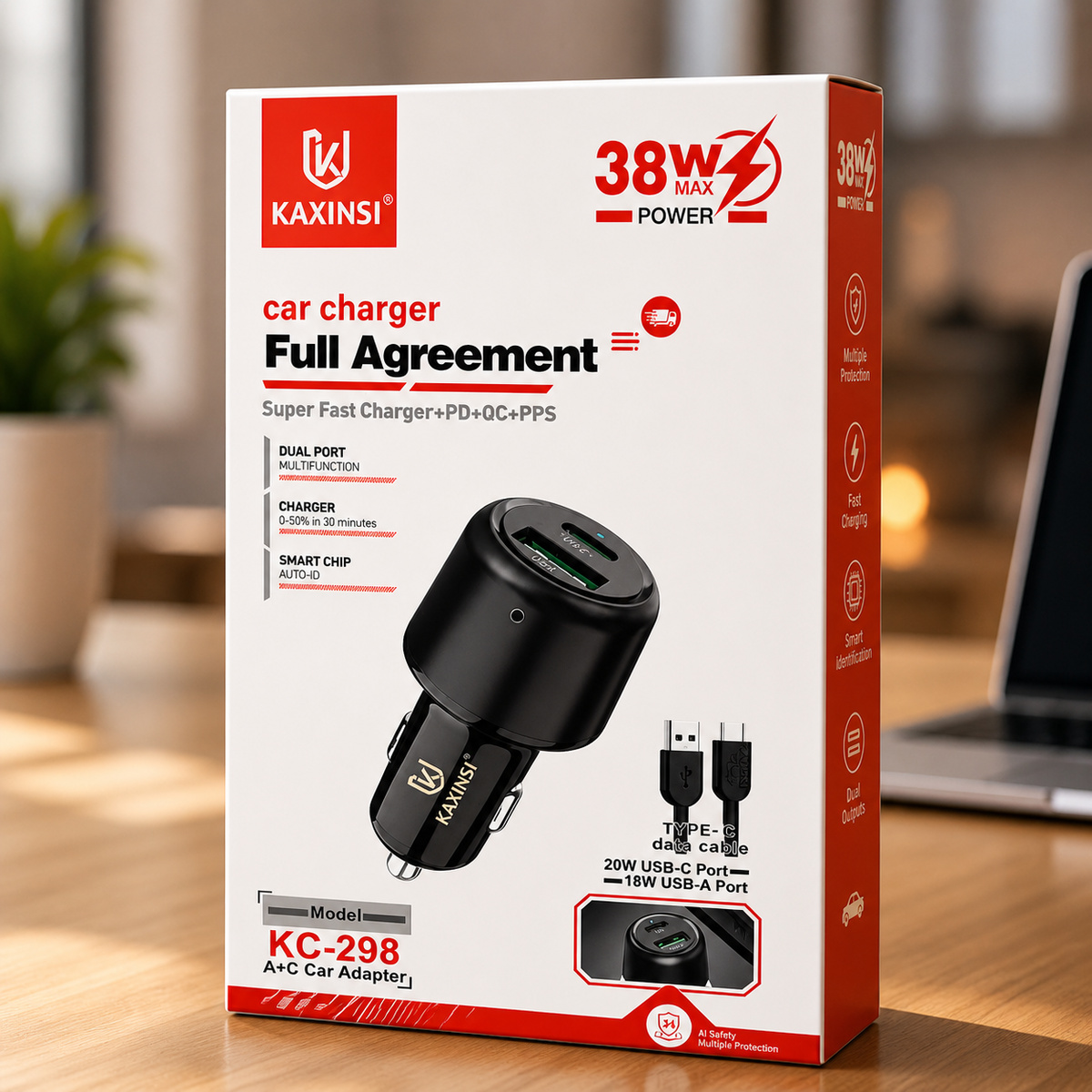 Kaxinsi Car Adapter With Cable Type C
