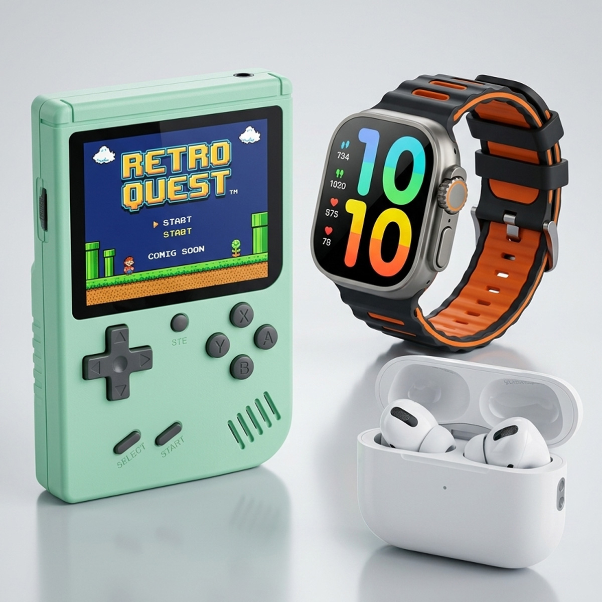 Smartwatch With Handheld Game Console And Wireless Earbuds