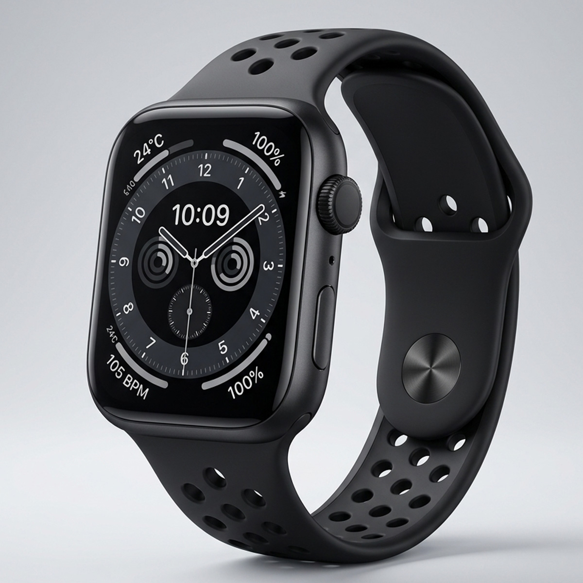 Smartwatch with Black Perforated Strap