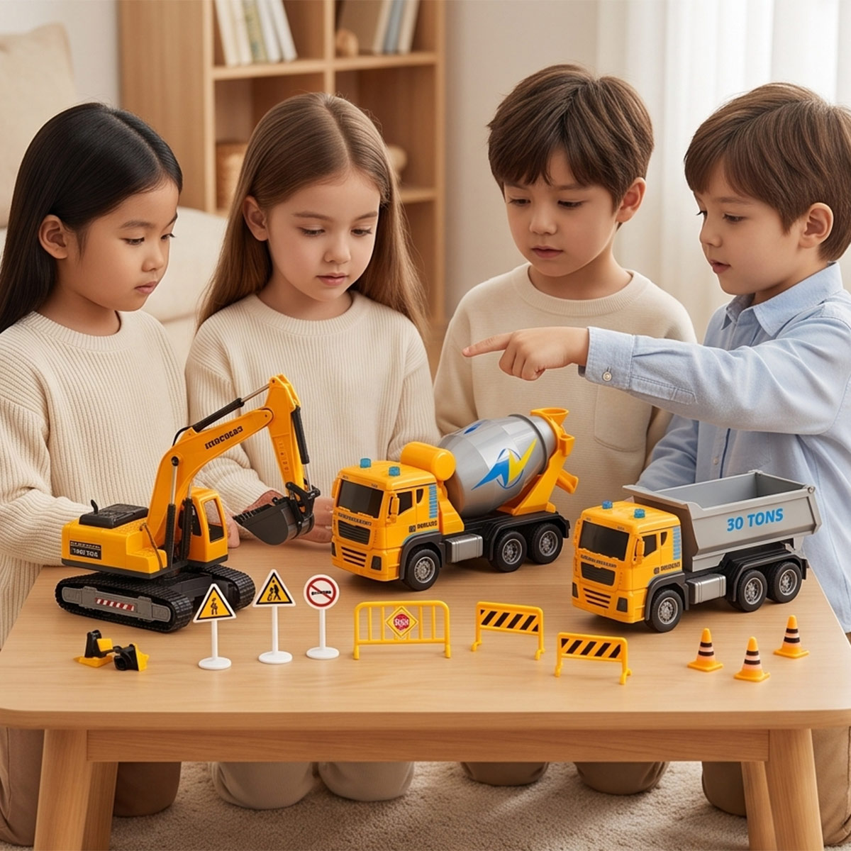 Construction Site Vehicle Toy (Excavator, Cement Mixer Truck, Dump Truck)