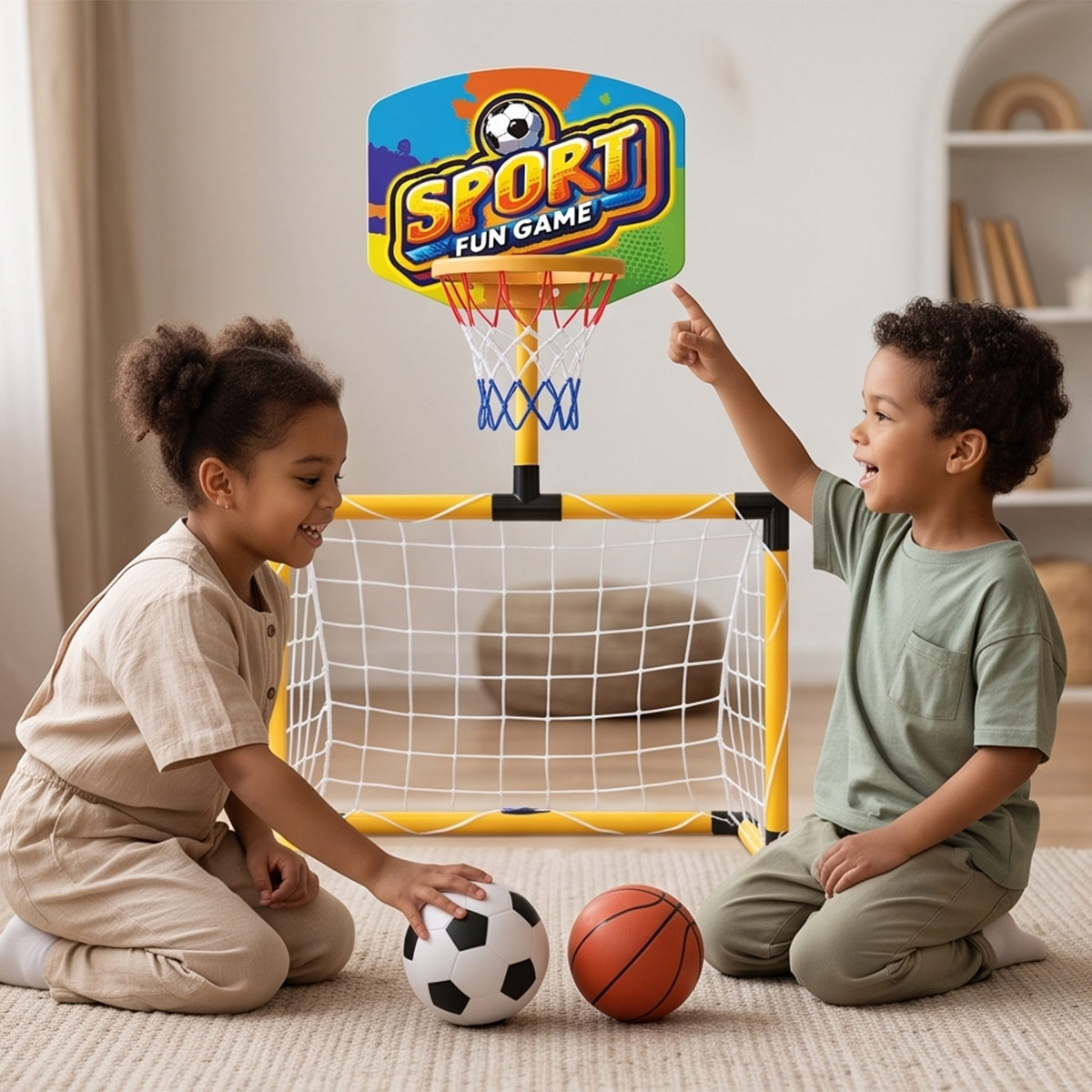 2 In 1 Kids Basketball Hoop & Soccer Goal Set