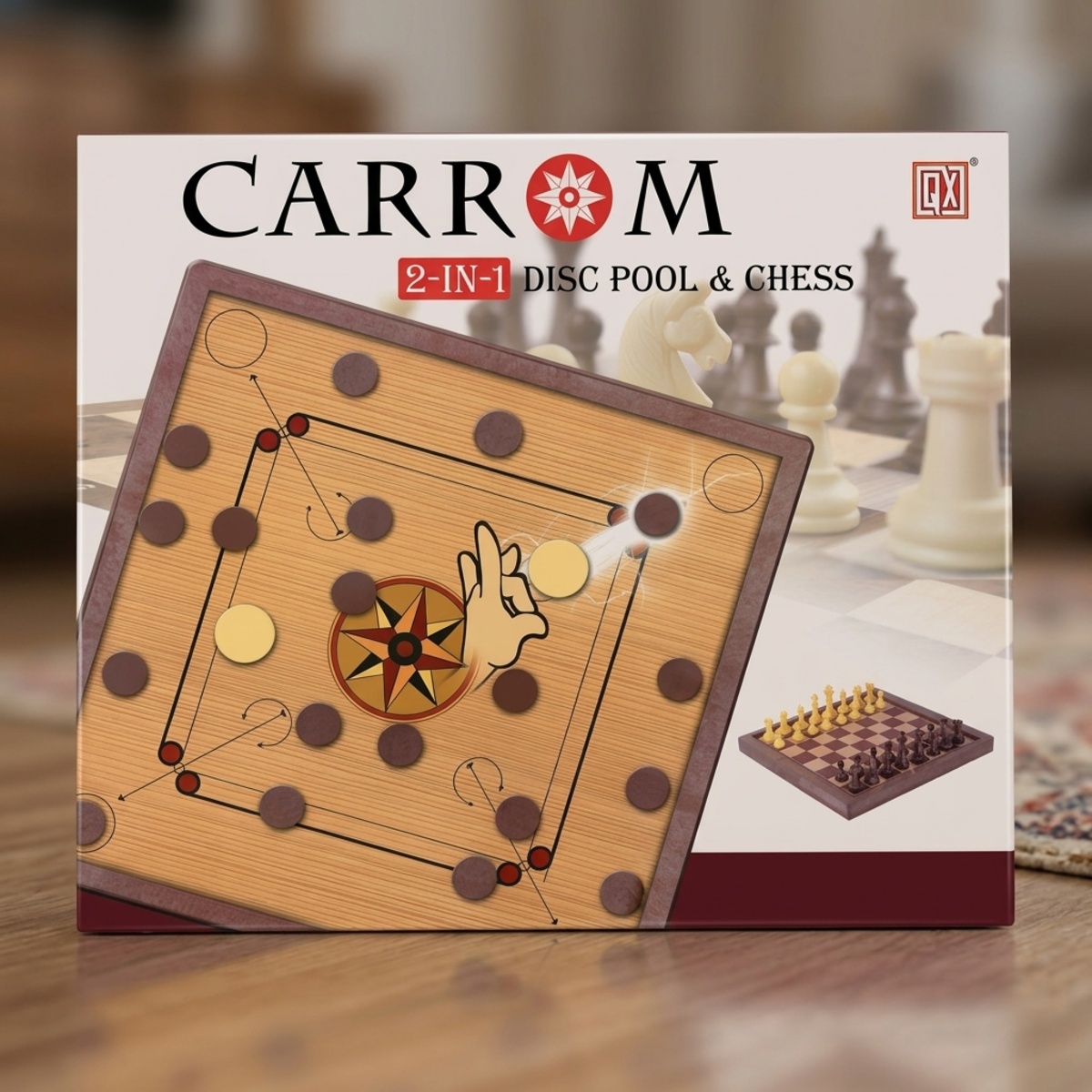 Carrom 2in1 Chess & Disc Pool Set
