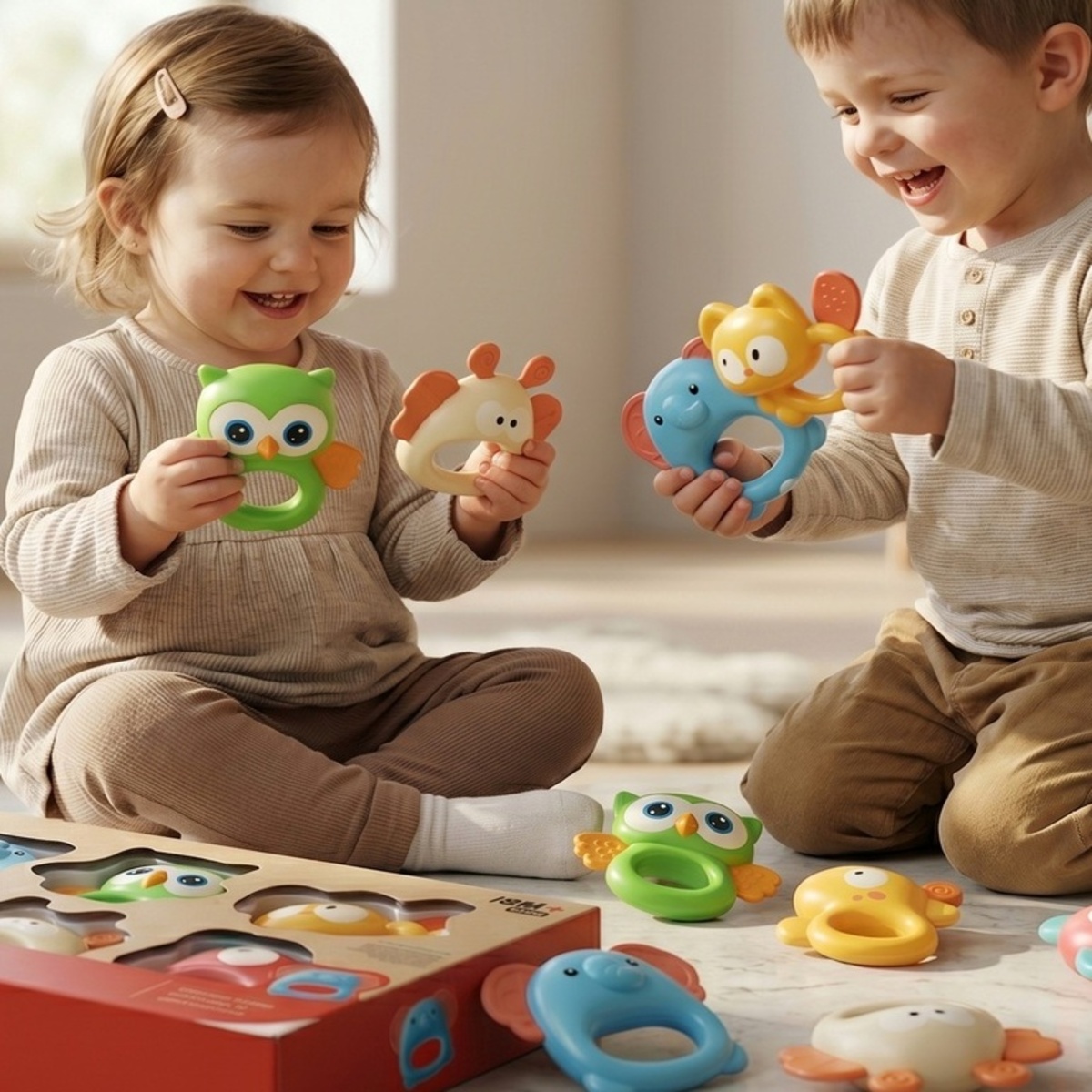 Soft Rubber Bell Combination Puzzle Rattle Toy | Baby Toys