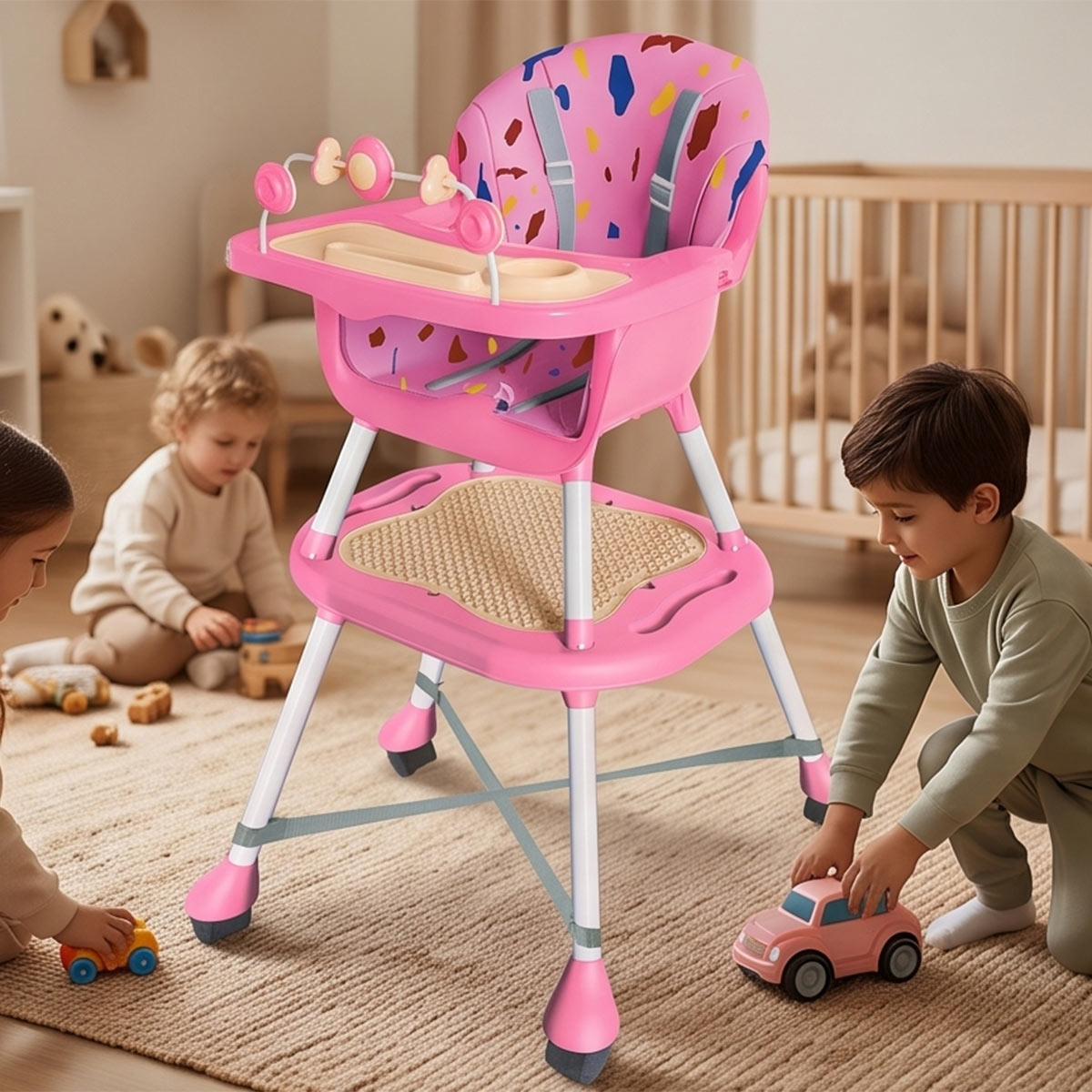 Adjustable Toddler Feeding Chair with Toy Bar