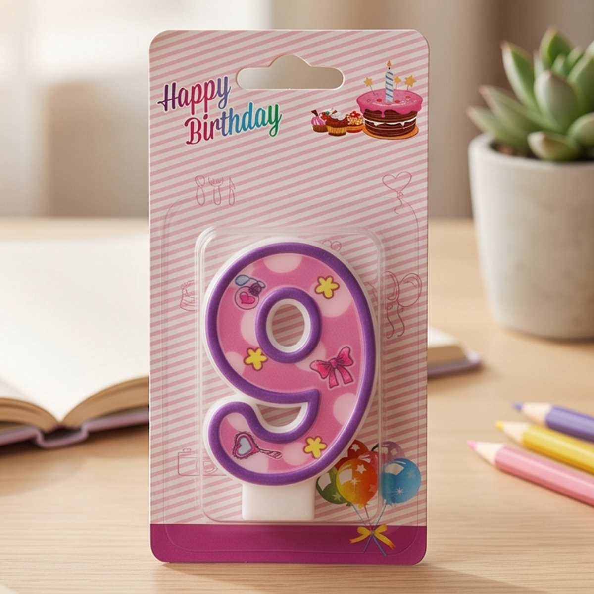 Pink & Purple Accent Birthday Candle Number 9