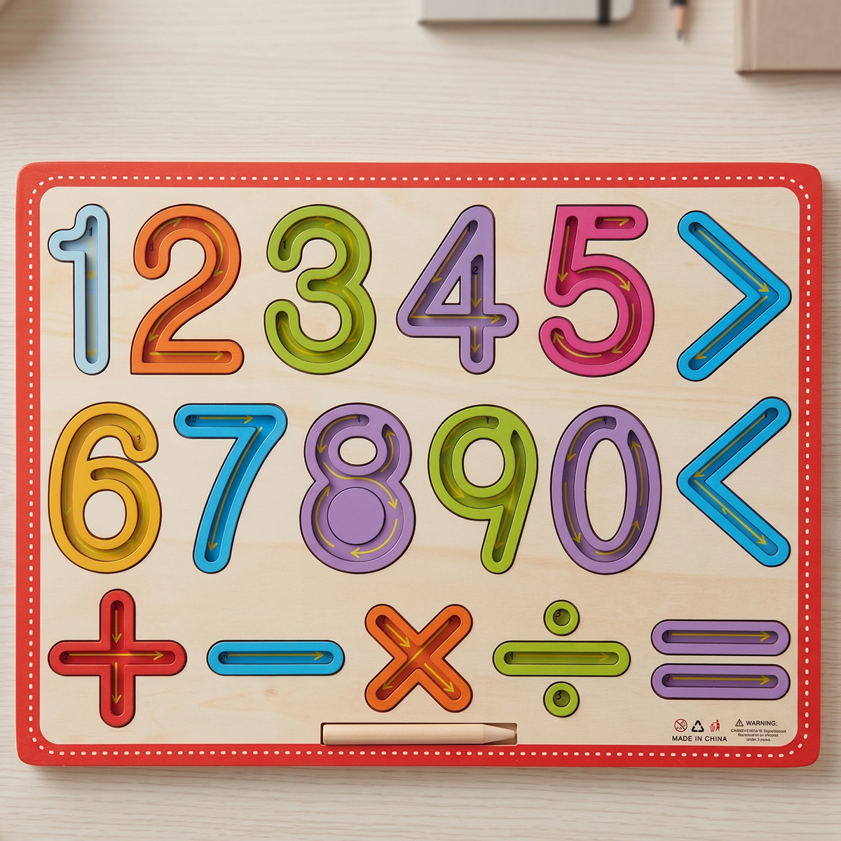 Craved Grooved Number Tracing Learning Wooden Board