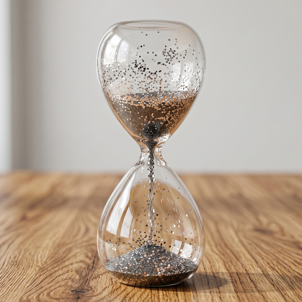 Clear Glass Decorative Hourglass Filled With Silver Glitter