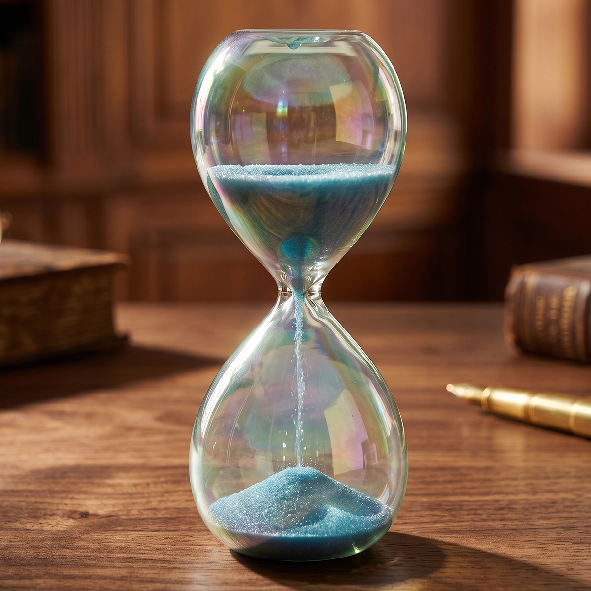 Clear Glass Decorative Hourglass Filled With Vibrant Turquoise Sand