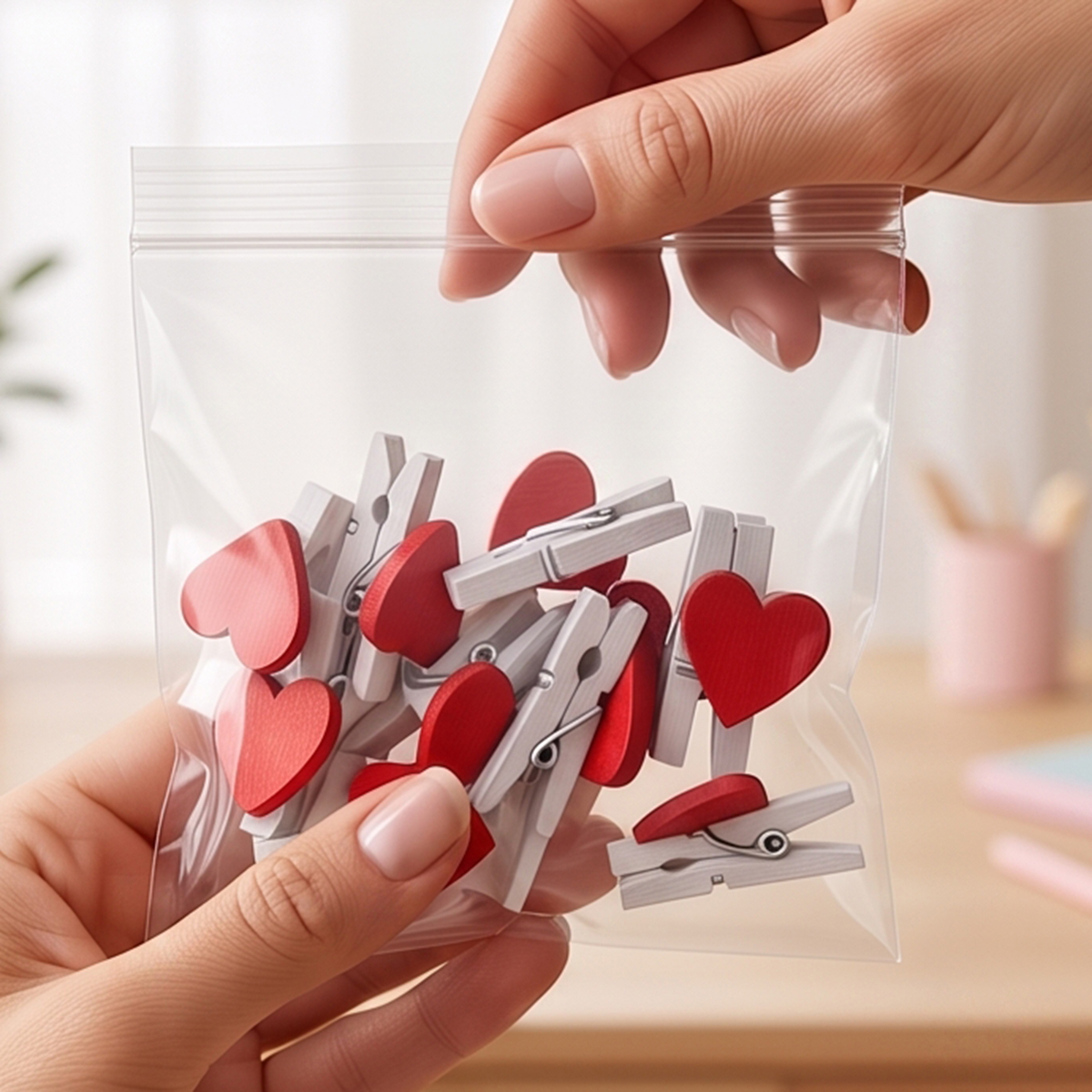 Red Heart Featured Decorative Mini White Wooden Clips