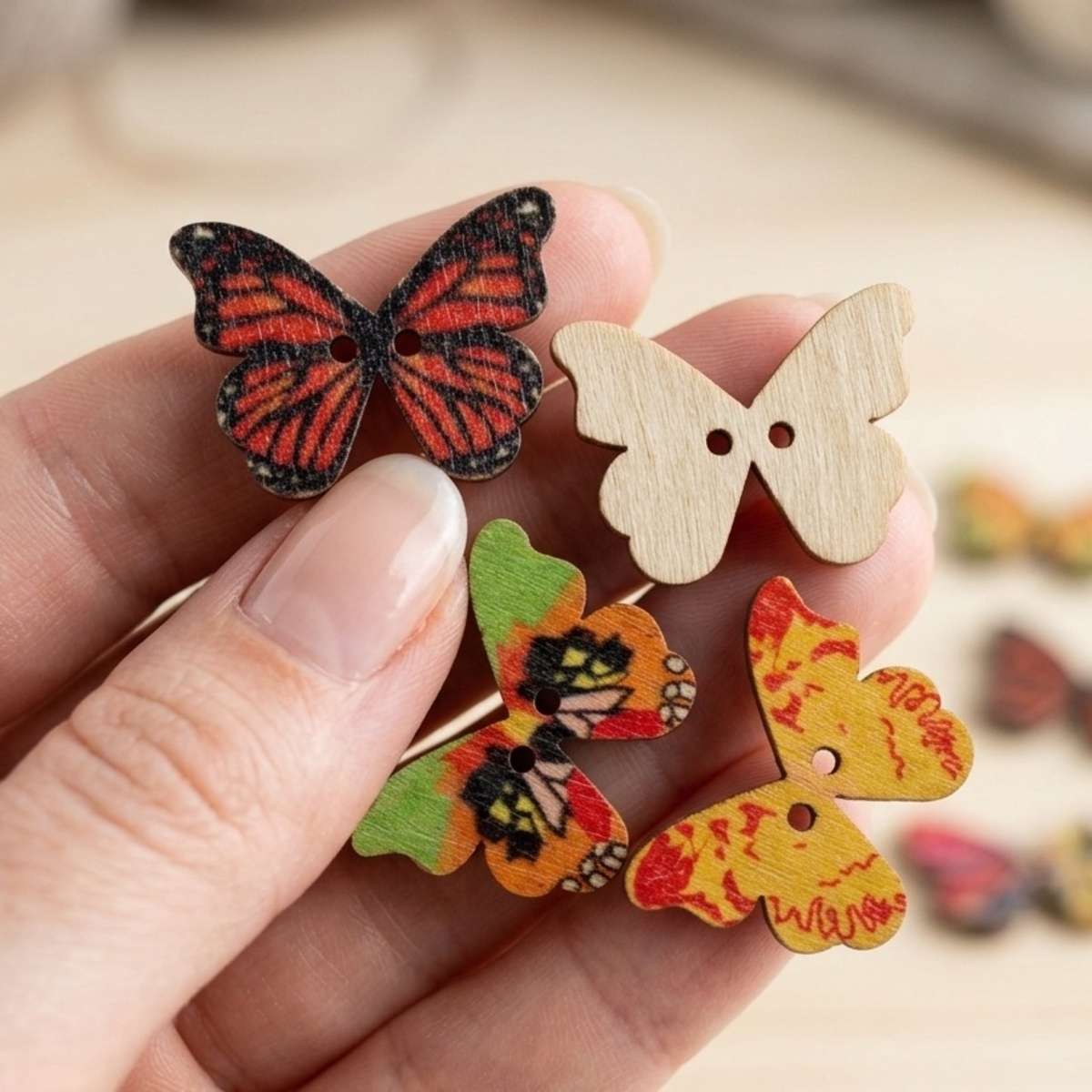 Foskola Arts & Crafts Butterfly Wooden Buttons