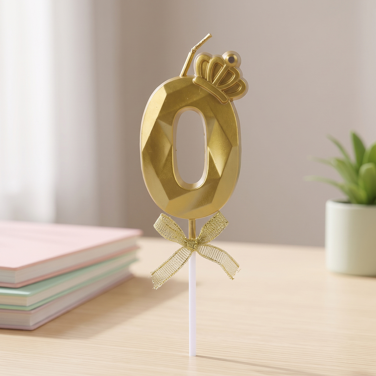 Golden Crowned Birthday Candle Number 0