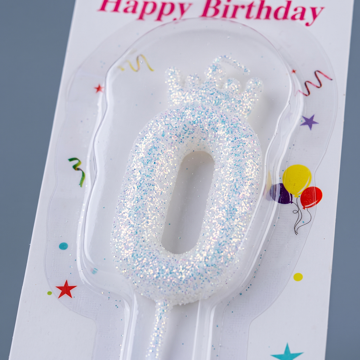 White Glitter Birthday Candle Number 0