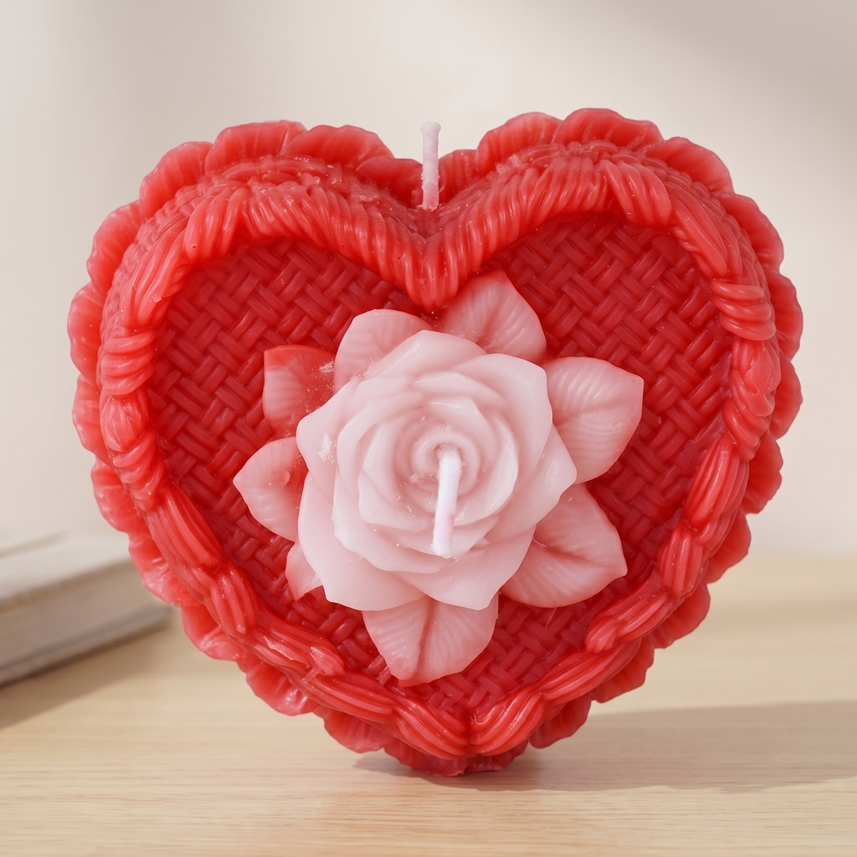 Sculpted Single Rose Red Heart Shape Decorative Candle