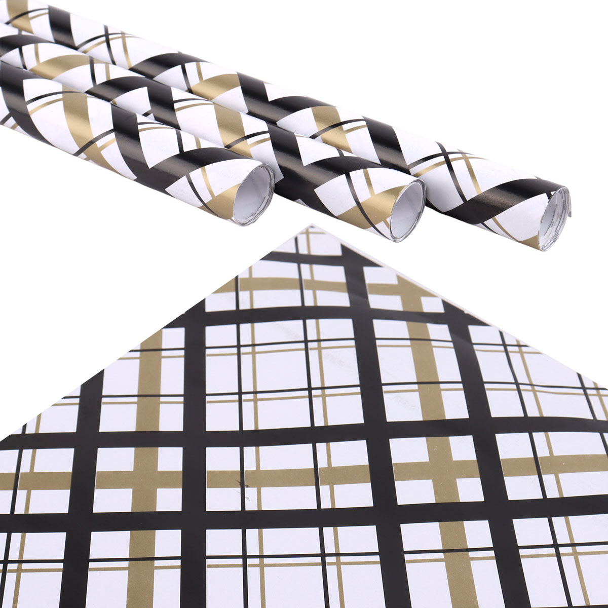 Black And Gold Geometric Plaid Gift Wrapping Paper