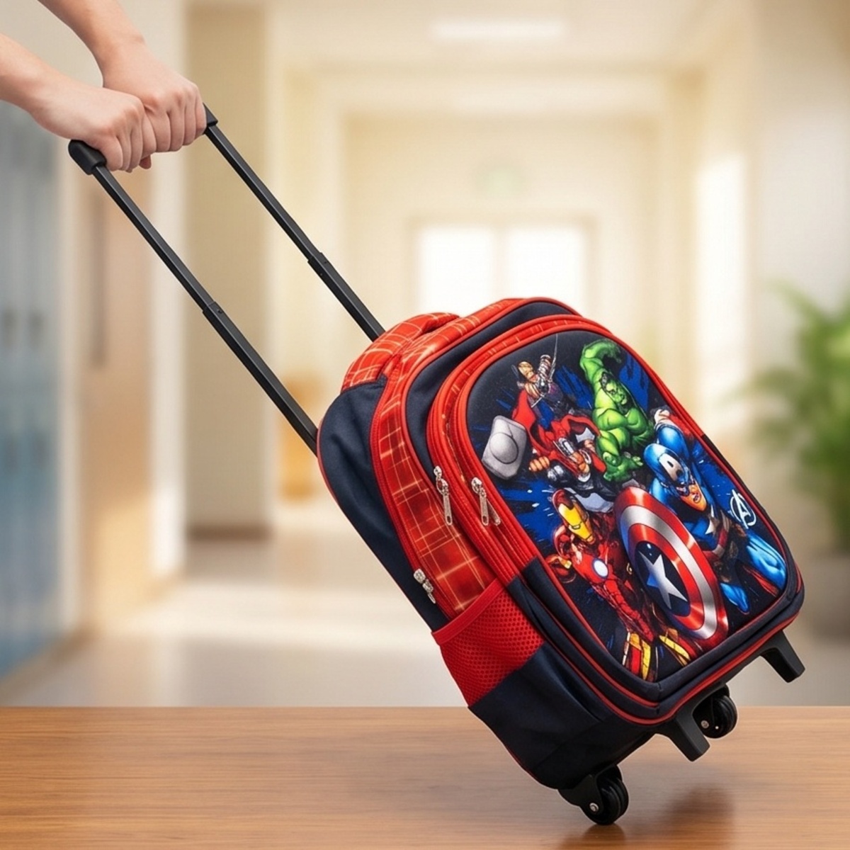 Kids Rolling Backpack With Superhero Design