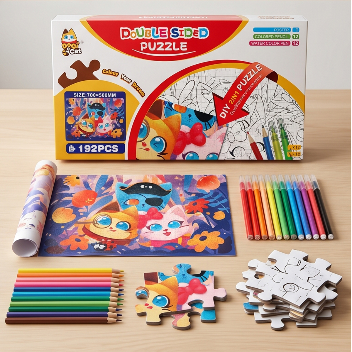 Double Sided DIY Puzzle and Coloring Set 192 Pieces