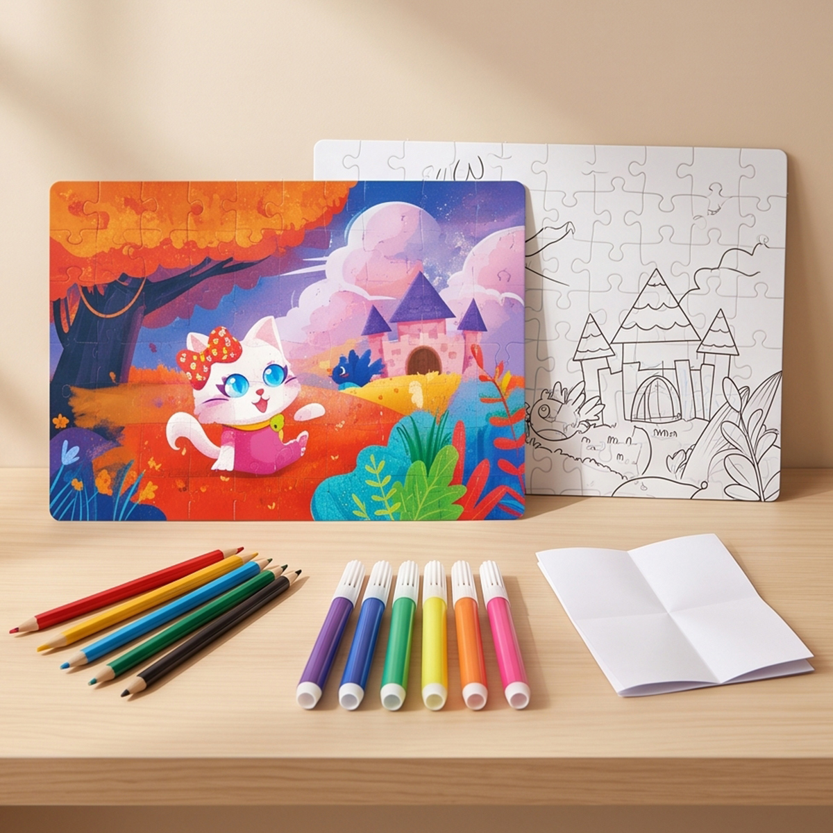 Double Sided DIY Puzzle and Coloring Set 100 Pieces