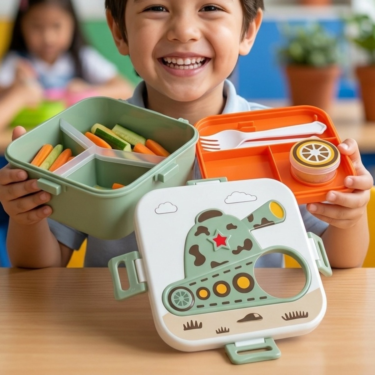 Kids Lunchbox With Compartments And Utensils