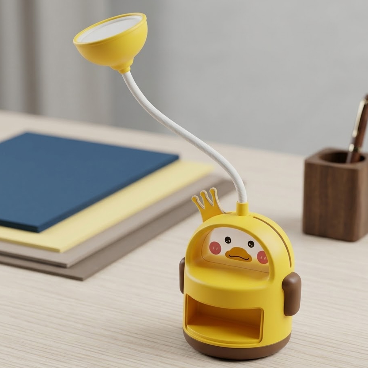 Yellow Duck Themed Led Desk Lamp With Storage Slot