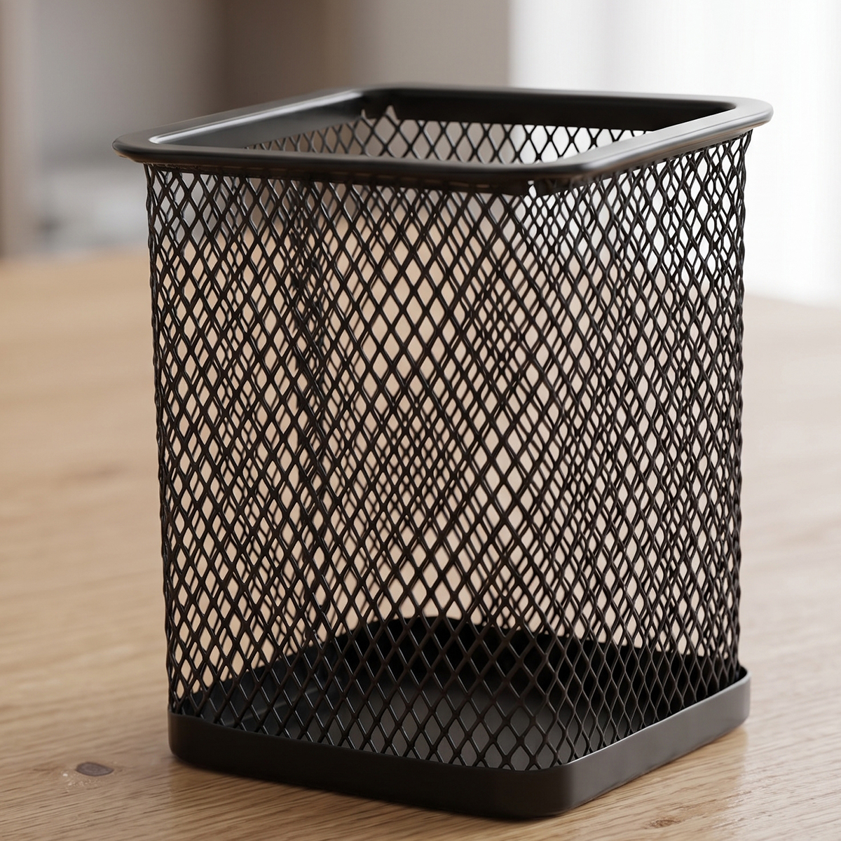 Metal Mesh Square Pen Holder Black