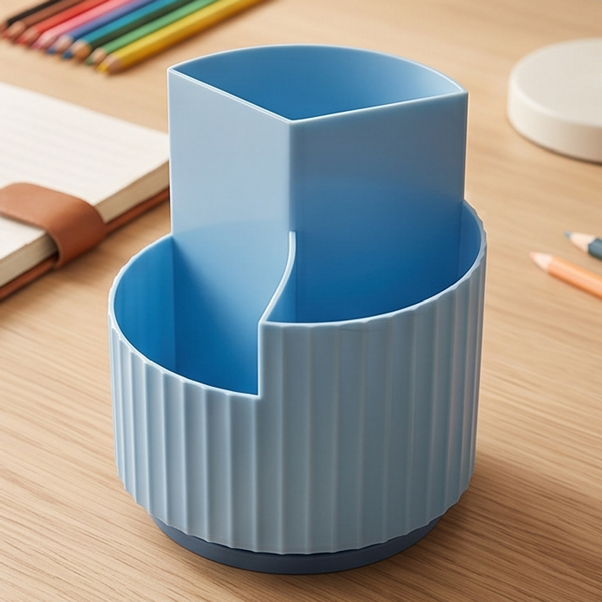 Three Compartment Rotating Pen Holder Light Blue 
