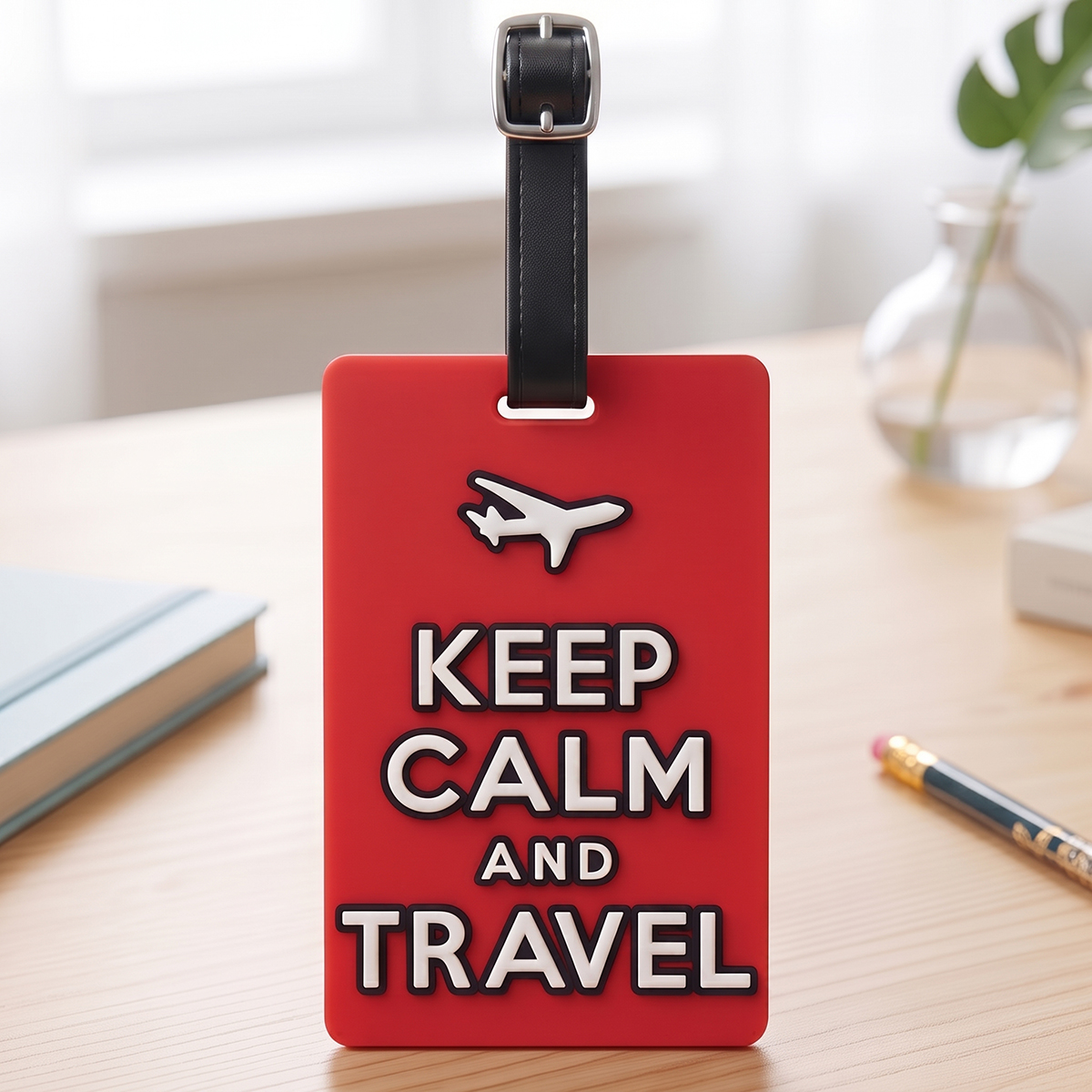White Embossed Luggage Tag Red