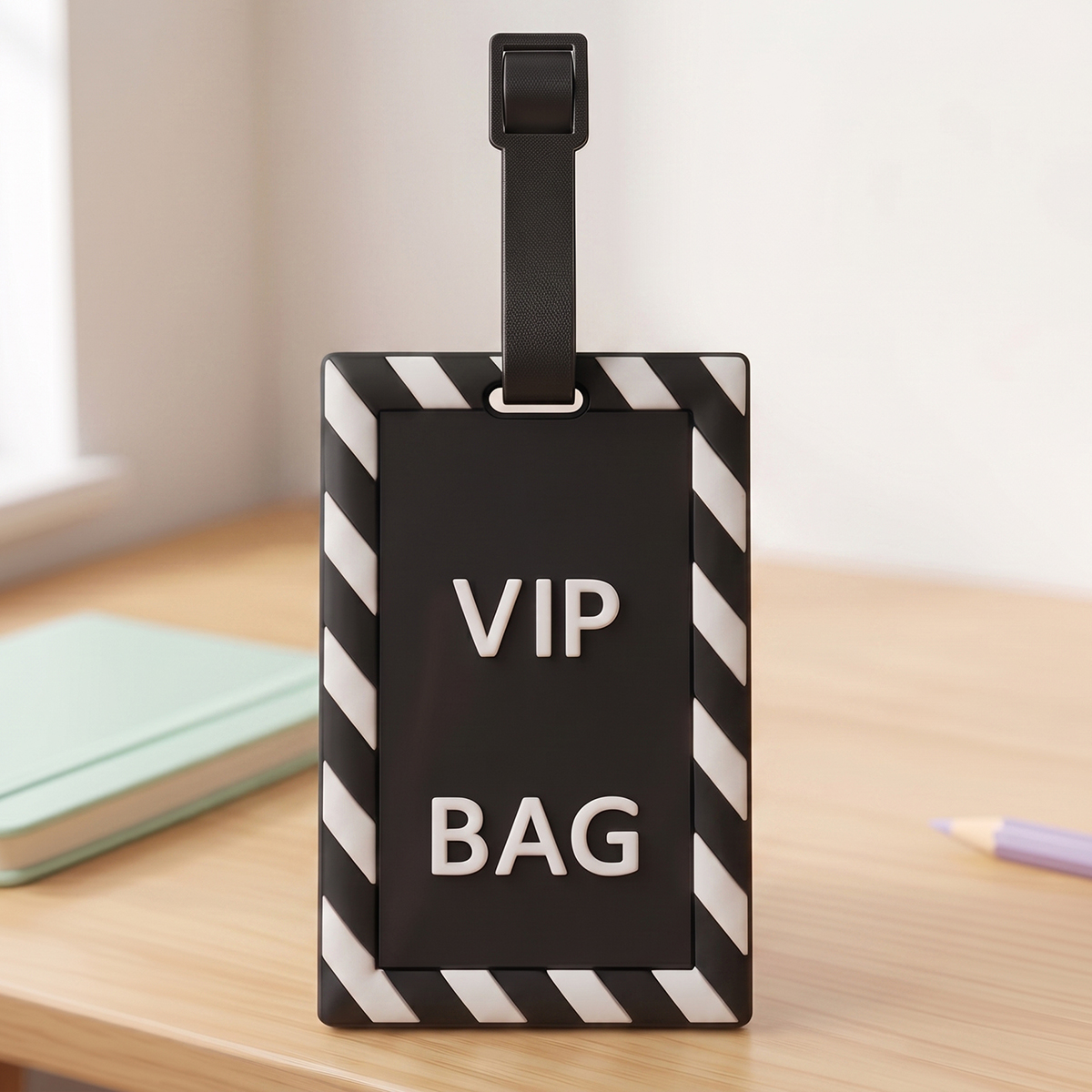 White Embossed Luggage Tag Black