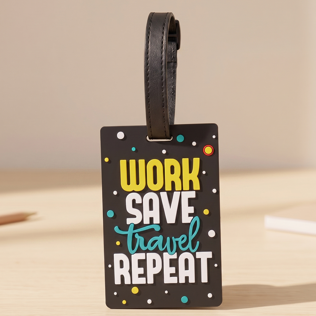 Embossed Lettering Luggage Tag Black