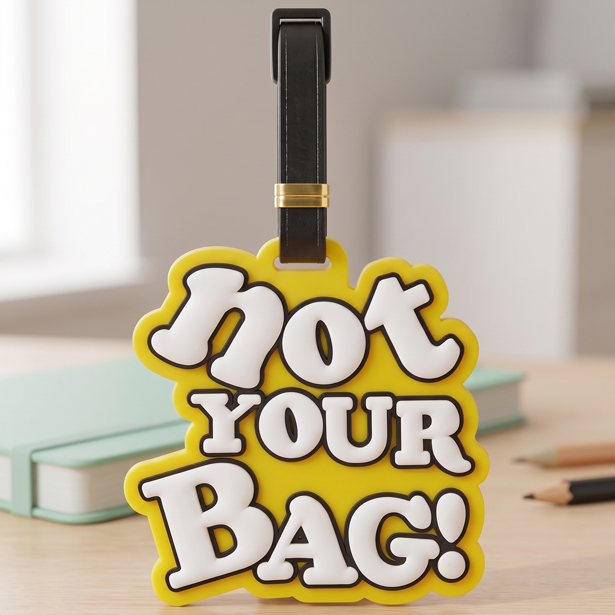 Puffy White Lettering Luggage Tag Bright Yellow