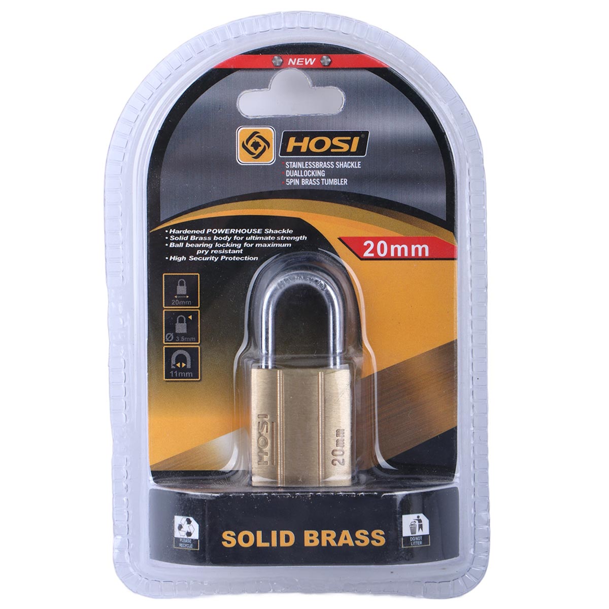 Hosi Solid Brass Pad Lock 20mm