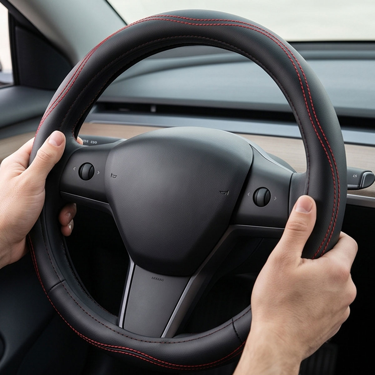 Steering Wheel Cover With Red Stitching