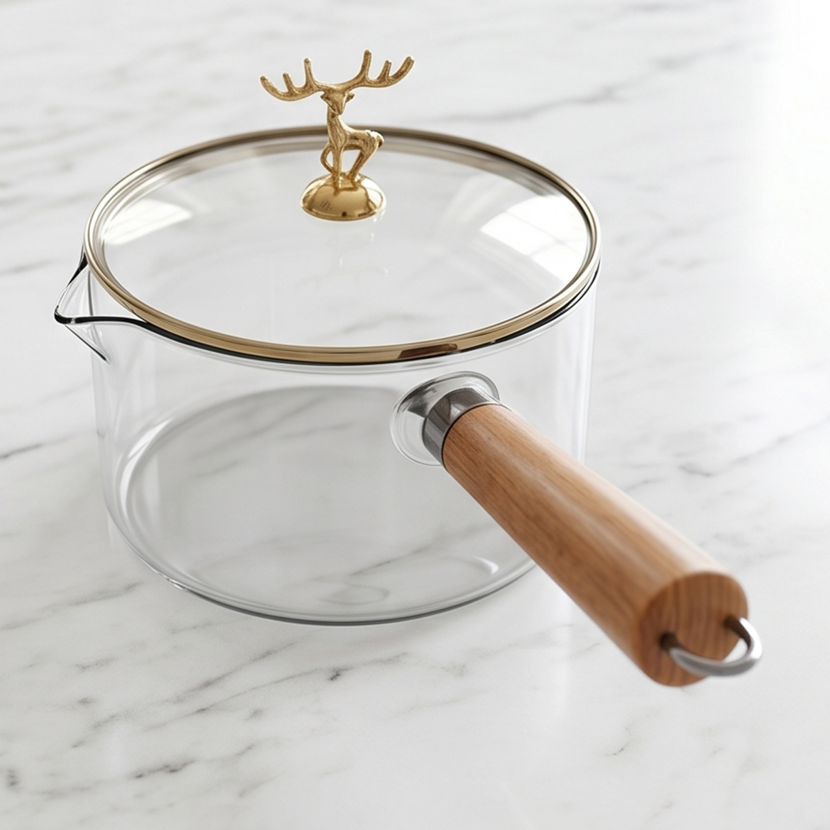 Glass Sauce Pan with Wooden Handle