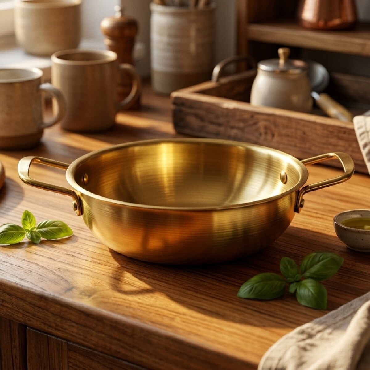 Wok Pan Stainless Steel Golden 19cm